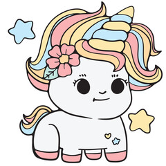 Beautiful unicorn illustration, children's vector. cute hand drawn doodle sweet dreams