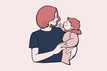 continuous line, one line
International Mother's Day holding a baby pregnant mother family warm illustration hand drawn simple vector