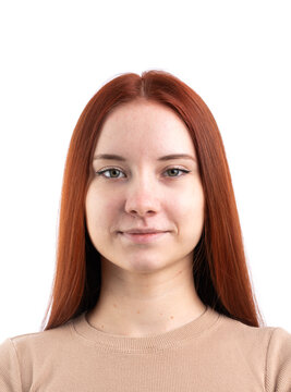 Biometric Passport photo of attractive female, natural look healthy skin