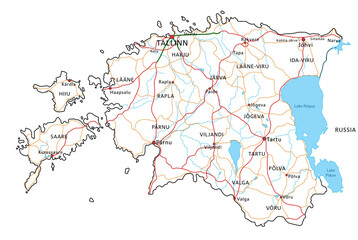 Estonia road and highway map. Vector illustration. - obrazy, fototapety, plakaty