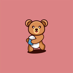 cute bear standing logo design