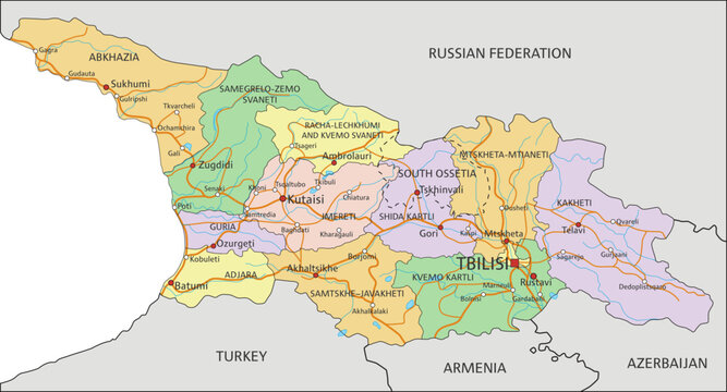 Georgia - Highly detailed editable political map with labeling.