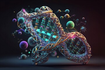 DNA molecule on the black background. DNA day created with Generative AI technology