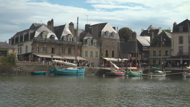 Panorama of harbor and bridge of Port de Saint-Goustan, Auray, Brittany