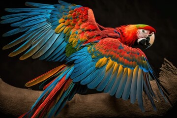 Fototapeta premium The Scarlet Macaw is a large, colorful macaw that is native to humid evergreen forests in the America Tropics. Its range goes from extreme southeast Mexico to the Amazon, Peru, Bolivia, and Brazil