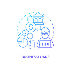 Business loans blue gradient concept icon. Support of entrepreneurs. Tech startup financing option abstract idea thin line illustration. Isolated outline drawing. Myriad Pro-Bold font used