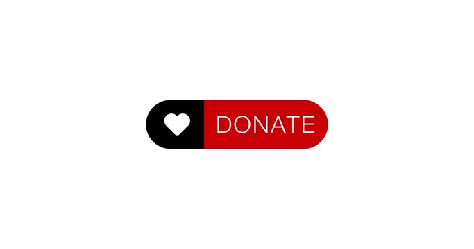 Donate red button with love icon, Donation animation for social media