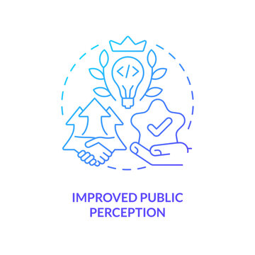 Improved Public Perception Blue Gradient Concept Icon. IT Brand. Venture Capital Financing Benefit Abstract Idea Thin Line Illustration. Isolated Outline Drawing. Myriad Pro-Bold Font Used