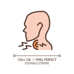 Sore throat pixel perfect RGB color icon. Patient suffering from pain. Infectious disease. Medical diagnostics. Thin line illustration. Contour symbol. Vector outline drawing. Editable stroke