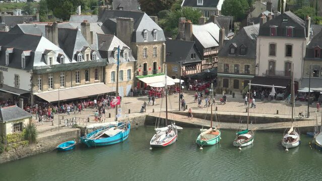 Panorama of harbor and bridge of Port de Saint-Goustan, Auray, Brittany