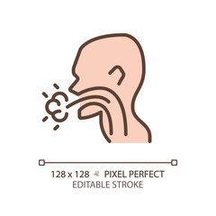 Cough pixel perfect RGB color icon. Infectious disease of throat. Patient with flu symptom. Viral illness. Thin line illustration. Contour symbol. Vector outline drawing. Editable stroke