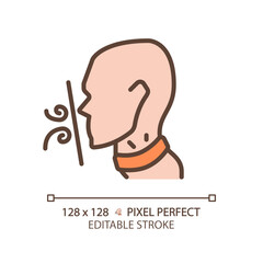 Suffocation pixel perfect RGB color icon. Breathing difficulties. Throat disease symptom. Asphyxia danger awareness. Thin line illustration. Contour symbol. Vector outline drawing. Editable stroke