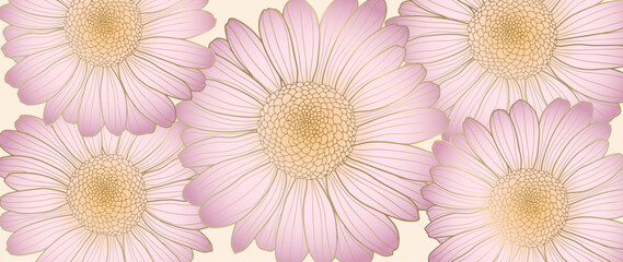 Delicate summer illustration with pink daisies on a beige background for decor, covers, postcards, presentations