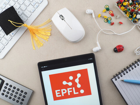 In this photo illustration, Ecole Polytechnique Federale de Lausanne EPFL  logo seen displayed on a tablet.