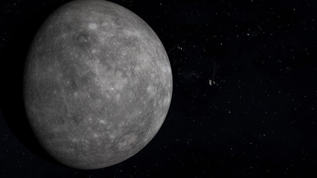 Space probe Approaching Planet Mercury. 3D Rendering - Powered by Adobe