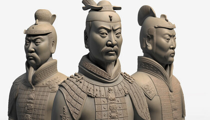 Isolated Terracotta Army Soldiers on White Background
