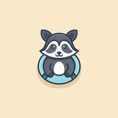 Cute Swim Raccoon Logo Design