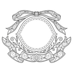 Ribbon and frame hand drawn for adult coloring book