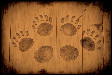 Wild animal footprints illustration on wooden background. Generative AI