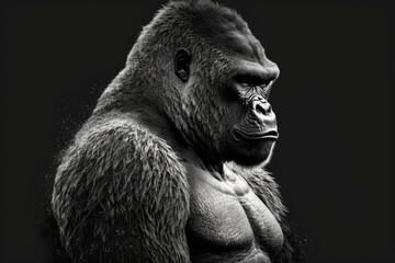 Man in the shape of a gorilla, lion, gorilla, or elephant, black and white wildlife perfect for posters and canvases. Generative AI