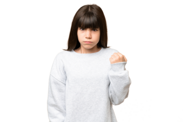 Little girl over isolated green chroma key background with unhappy expression