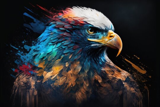 Animal Paint series. A multicolored painting of an eagle on the subject of creativity, abstract art, and the power of the mind. Generative AI