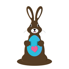 Chocolate bunny holding an egg.Element for Easter illustration. Vector rabbit.