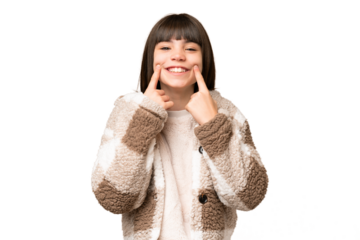 Little girl over isolated green chroma key background smiling with a happy and pleasant expression