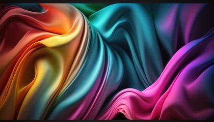 Vibrant Rainbow Design on Colored Silk Background with Elegant Wavy Folds of Satin. Generative ai illustration