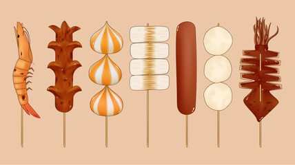 hand drawn illustration of yakitori Japanese food