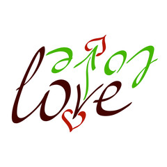 Fototapeta premium two words Love, an arrow in the letters pierces the heart, colorful text with decor on a white background