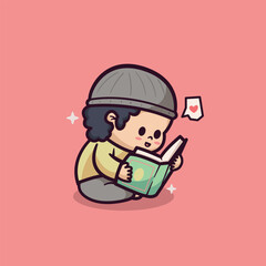 vector cute illustration islamic ramadhan little girl reading al quran koran quran