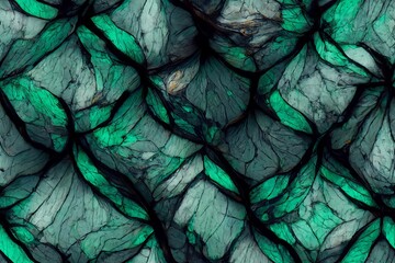 abstract black marble green malachite background with golden veins, japanese kintsugi technique, fake painted artificial stone texture, marbled surface, digital marbling illustration - obrazy, fototapety, plakaty
