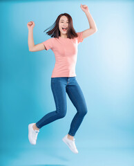 Asian woman on blue background