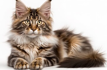 8-month-old maine coon on a white backdrop. Generative AI