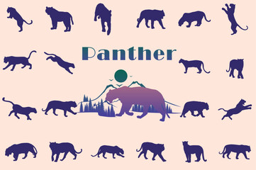 Set of Tiger, panther, jaguar, lion Silhouettes, Big cats collection vector silhouette illustration.