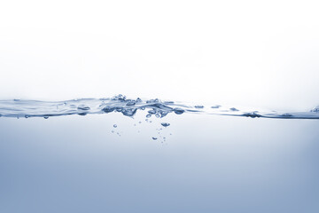 Water splash Aqua flowing in waves and creating bubbles Drops on the water surface feel fresh and clean isolated on white background.	