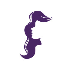 side facing woman icon vector. Woman salon logo sign.