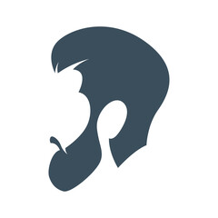 Barbershop icon logo, hair salon with hipster head. sideways style.