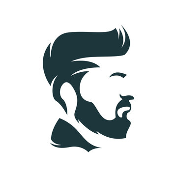 Barbershop icon logo, hair salon with hipster head. sideways style.
