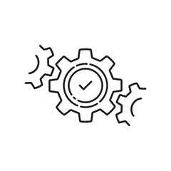 easy and effective operation process with thin line gear. linear trend modern cogwheel logotype graphic stroke design web element isolated on white. concept of efficiency engineering management sign