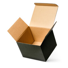 one black open box with a lid on an isolated white background