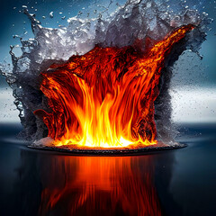Fire explosion in water splash