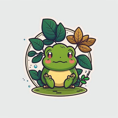 Fototapeta premium Cute frog on a lotus leaf, animal and plant, premium vector art, illustration, flat cartoon design, Generative AI
