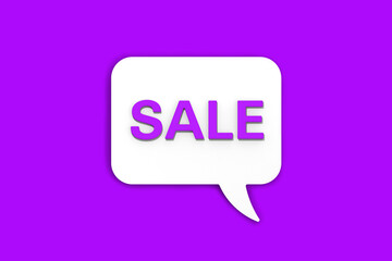 Violet percent sign on white message board. Interest withdrawal signal. Discount notifications. Message on a violet background. Horizontal image. 3D image. 3D rendering.