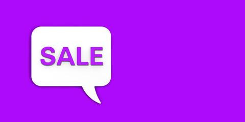 Violet percent sign on white message board. Interest withdrawal signal. Discount notifications. Message on a violet background. Horizontal image. Banner for insertion into site.3D image. 3D rendering.