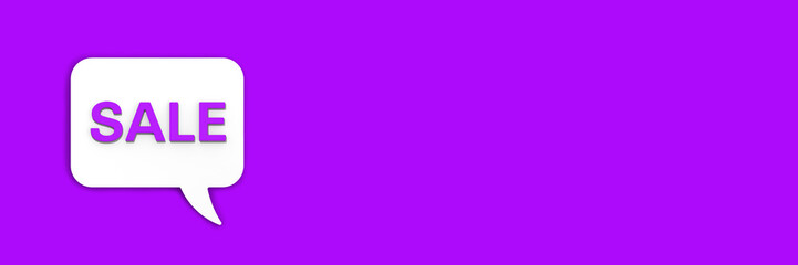 Violet percent sign on white message board. Interest withdrawal signal. Discount notifications. Message on a violet background. Horizontal image. Banner for insertion into site.3D image. 3D rendering.