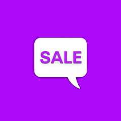 Violet percent sign on white message board. Interest withdrawal signal. Discount notifications. Message on a violet background. Square image. 3D image. 3D rendering.