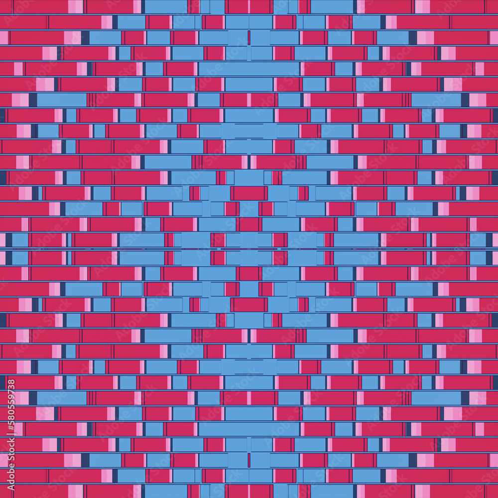 Poster Kaleidoscopic pattern of rectangular stripes with trendy gradient. Modern background. 3d rendering illustration