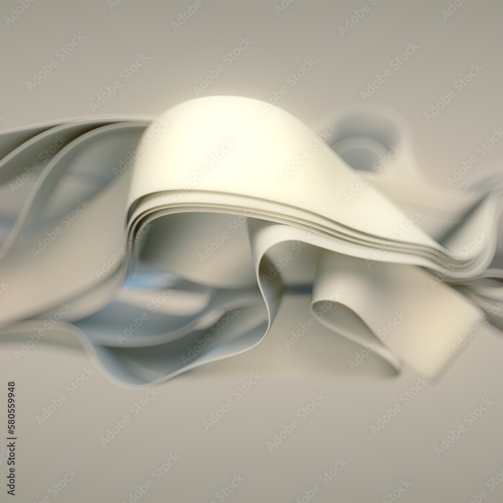 Poster White stripes of wavy fabric with depth of field. Beautiful abstract background. 3d rendering digital illustration